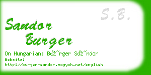 sandor burger business card